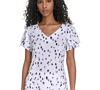 Calvin Klein Petite Printed Flutter-Sleeve Top