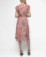 Dkny Women's V-Neck Flutter-Sleeve Faux-Wrap Dress