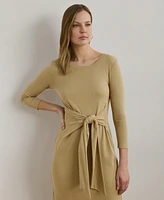 Lauren Ralph Women's Tie-Front Cotton-Blend Crewneck Dress