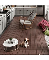 12" Deck Tiles, Diy Interlocking, Indoor/Outdoor, Easy Install, 44pcs Red Brown