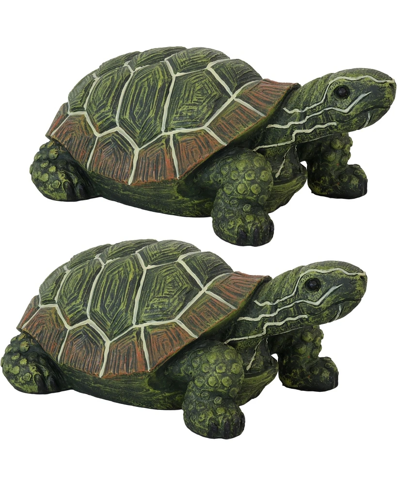 Terrance the Tortoise Garden Statue 9.5" Polystone Indoor or Outdoor Garden Statue - Set of 2