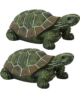 Terrance the Tortoise Garden Statue 9.5" Polystone Indoor or Outdoor Garden Statue - Set of 2