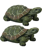 Terrance the Tortoise Garden Statue 9.5" Polystone Indoor or Outdoor Garden Statue - Set of 2
