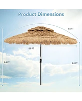 Gymax 7 Ft Hawaiian Style Umbrella Sun-proof Thatched Patio Tiki Umbrella w/8 Ribs