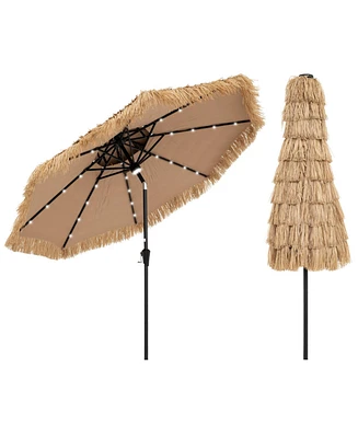 Gymax 7 Ft Hawaiian Style Umbrella Sun-proof Thatched Patio Tiki Umbrella w/8 Ribs