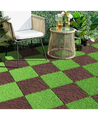 12" Patio Deck Tiles, Diy interlocking, 44pcs Red Brown