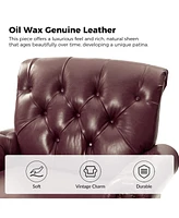 Traditional Vivian Genuine Leather Armchair with Button-tufted