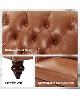 Traditional Vivian Genuine Leather Armchair with Button-tufted
