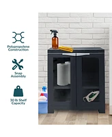 Versatile Plastic Storage Cabinet with Adjustable Shelf and 2 Windows - Charcoal - 25.5"