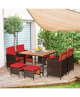 Gymax 9PC Rattan Wicker Patio Dining Set Outdoor Furniture Set w/ Cushion