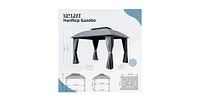 Outdoor Gazebo 10'x12', Permanent Hardtop Gazebo with Aluminum Frame for Patios Deck Backyard, Galvanized Steel Double Roof, Curtains and Netting for