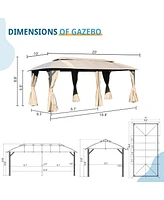 Gazebo 10x20FT, Outdoor with Double Roofs, Privacy Curtains, Mosquito Nettings, Heavy Duty Metal Frame Party Tent Canopy for Patio, Backyard, D