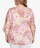 Ruby Rd. Plus Floral Printed Lace Lined Top