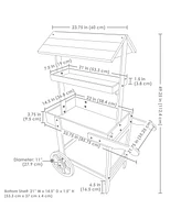 Flower Cart Display Stand with Wheels - Dessert Candy Market 2 Shelves Fir Wood White