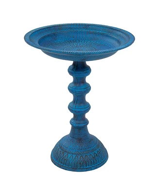 Backyard Beauty Metal Bird Bath with Uv-Resistant Finish - Cast Aluminum Blue Patina 18" H