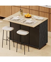 Geometric Twill Kitchen Island with Drop Leaf, Rolling Storage Cart with Towel Rack (Black