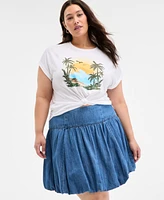 On 34th Trendy Plus Raglan-Seam Palm-Print T-Shirt, Exclusively at Macy's