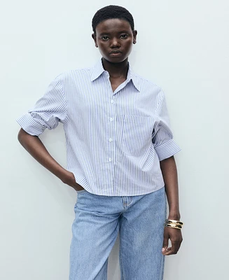 Mango Women's Striped Multi-Position Sleeve Shirt
