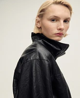 Mango Women's Oversized Leather Jacket