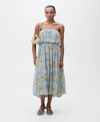 Mango Women's Gathered Waist Floral-Print Dress