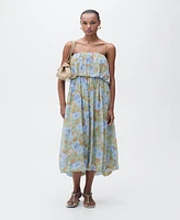 Mango Women's Gathered Waist Floral-Print Dress