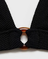 Mango Women's Decorative Ring Textured Bikini Top