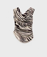 Mango Women's Zebra-Print Draped Blouse