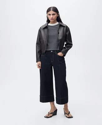 Mango Women's Seam Detail Wide Leg Cropped Jeans