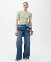 Mango Women's Short Sleeve Cable Knit Sweater