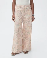 Mango Women's Floral-Print Wide Leg Jeans