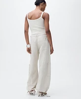 Mango Women's Puffed Hem Linen Cargo Pants