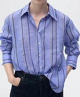 Mango Women's Multi-Position Closure Striped Shirt