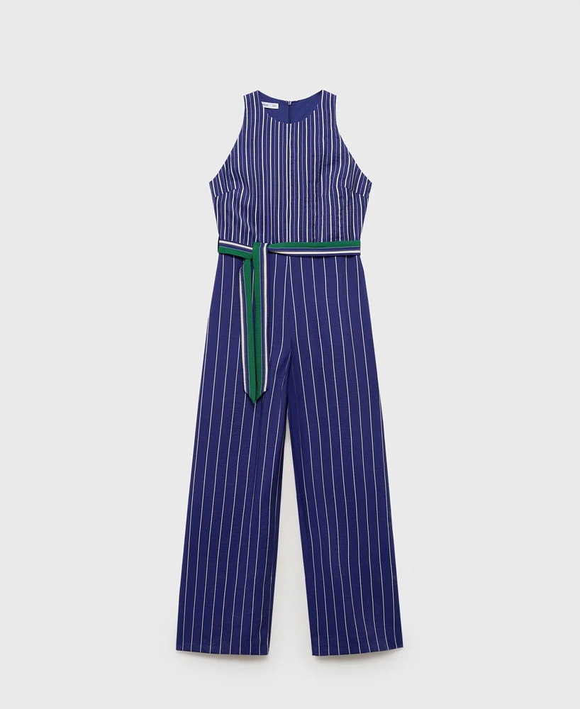 Mango Women's Belt Striped Jumpsuit