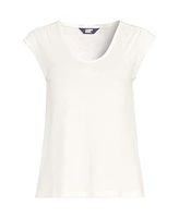 Lands' End Plus Linen Blend Cap Sleeve Gathered Shoulder Tee