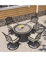 Casainc 48 inch Aluminum Ceramic Tile Top Round Dining Table with Umbrella Hole