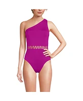 Lands' End Women's Macrame One Shoulder High Leg Piece Swimsuit