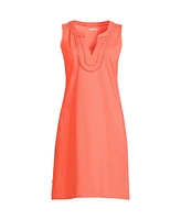 Lands' End Women's Cotton Jersey Notch Neck Dress with Trim