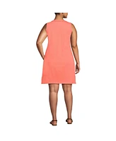 Lands' End Plus Cotton Jersey Notch Neck Dress with Trim