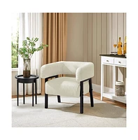 Yaheetech Contemporary Upholstered Corduroy Barrel Accent Chair, Dark Green