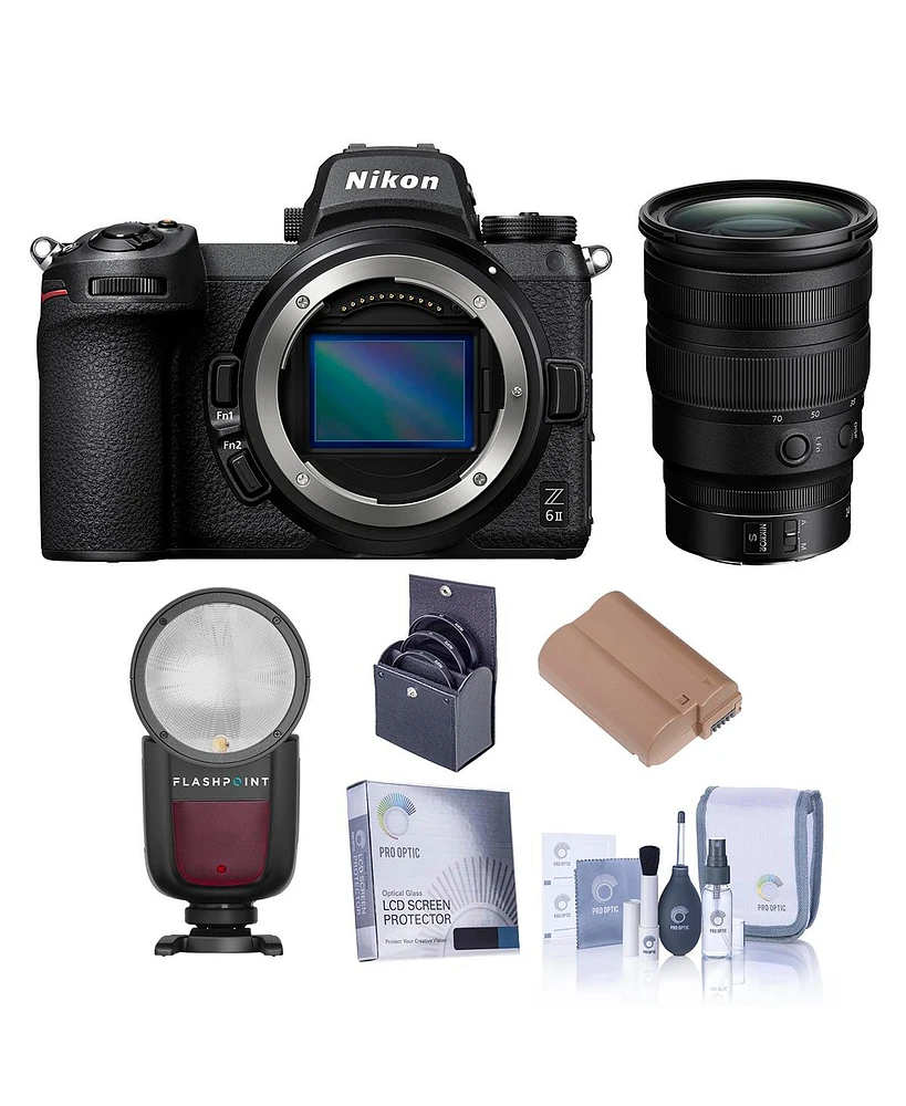 Nikon Z 6II Mirrorless Digital Camera with Nikkor Z 24-70mm f/2.8 S Lens, Bundle with Zoom Li-on X R2 Ttl On-Camera Round Flash Speedlight, Extra Batt