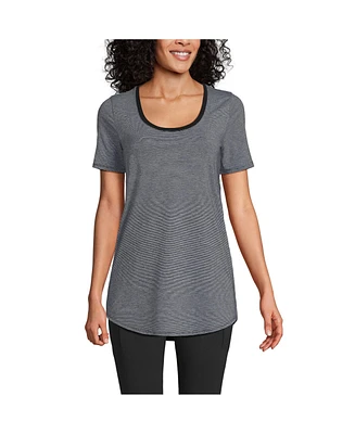 Lands' End Petite Short Sleeve Power Performance Scoop Neck Curved Hem Tunic Tee