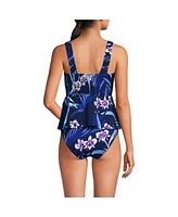 Lands' End Women's Smocked Tankini Top and High Waisted Bottoms Swimsuit Set