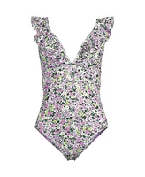 Lands' End Women's Pique Ruffle One Piece Swimsuit