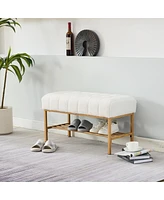 Tufted Bedroom Bench with Storage Rack Upholstered Shoe Bench with Metal Legs for End of Bed Entryway Living Room or Closet Seating-The Pop Home