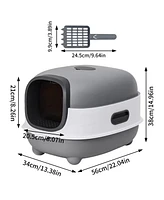 Bingopaw Hooded Front-Entry Cat Litter Box With Scoop for Cats