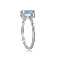 Sterling Silver Square Synthetic Opal Beaded Band Ring