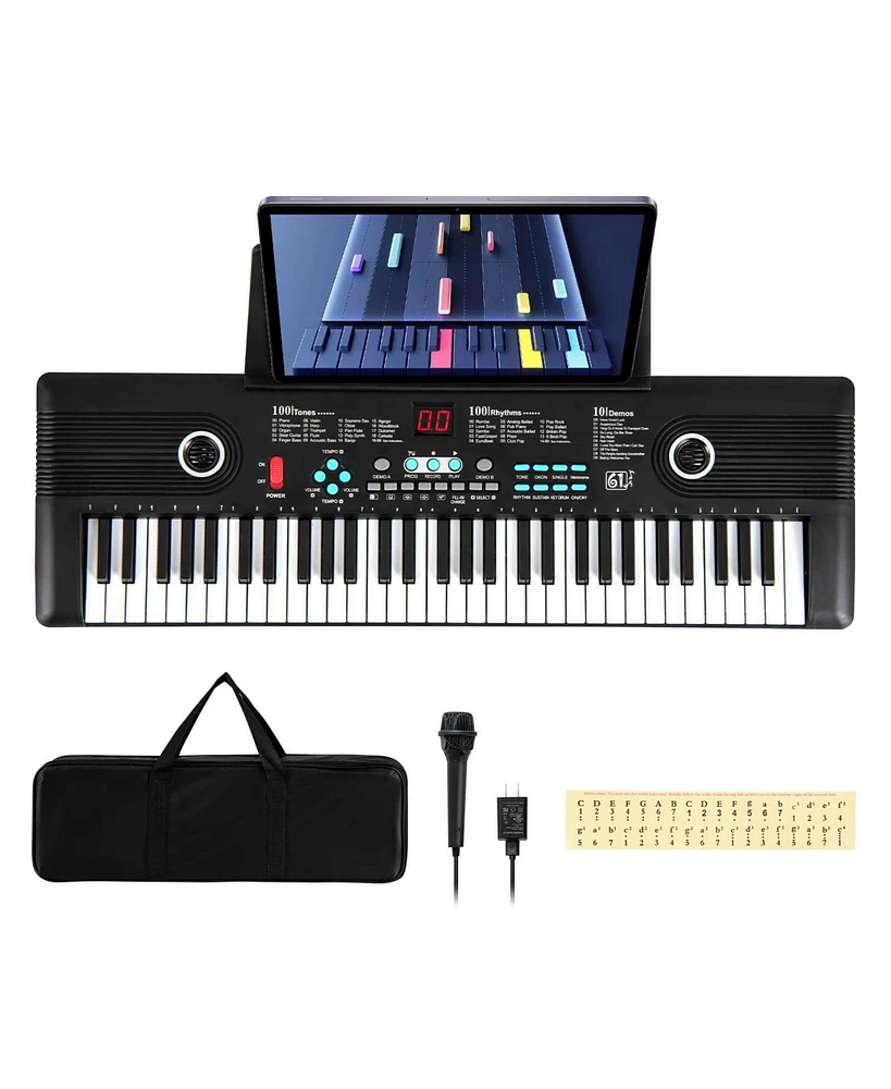 61 Keys Kids Piano Keyboard with Carry Bag Microphone Sheet Stand Power Supply
