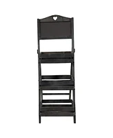 Country Heart 3-Tier Wooden Plant Stand with Chalkboard - Wood Ladder Shelf For Plants Indoor or Outdoor Use 41" H White