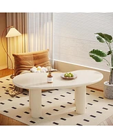 Tribesigns 46.45" White Cloud Coffee Table, Modern Cream Coffee Table with 4 Fluted Cylindrical Legs, Smooth Edges, Irregular Cashew Shaped, Match for