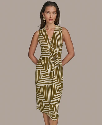 Donna Karan New York Women's Printed V-Neck Sleeveless Dress